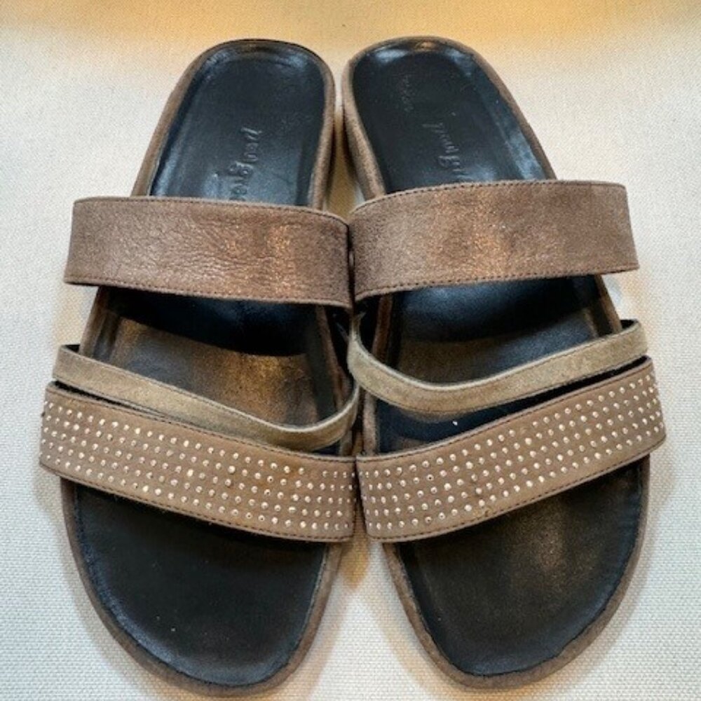 Paul Green Leather Metallic Slide On Sandals